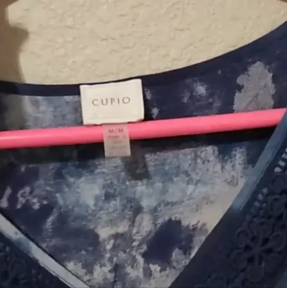 Cupio Blouse Womens Medium tye die blue Crochet Lace Fairy Boho Grunge Bell - Picture 10 of 14